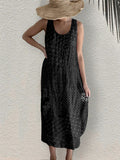 Comstylish Japanese Traditional Sashiko Art Linen Blend Tank Dress