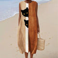 Women's Vintage Abstract Geometric Black Cat Art Linen Tank Midi Dress elevenforest