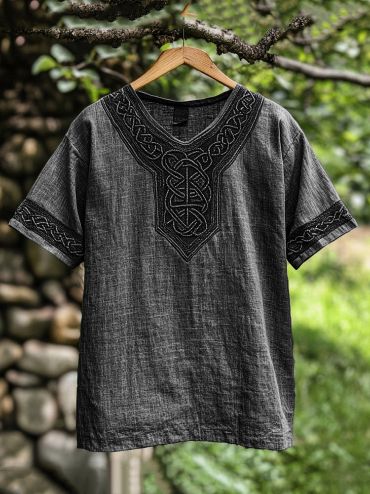 Men's Viking Celtic Knot Art Linen V-neck T Shirt artswardrobe