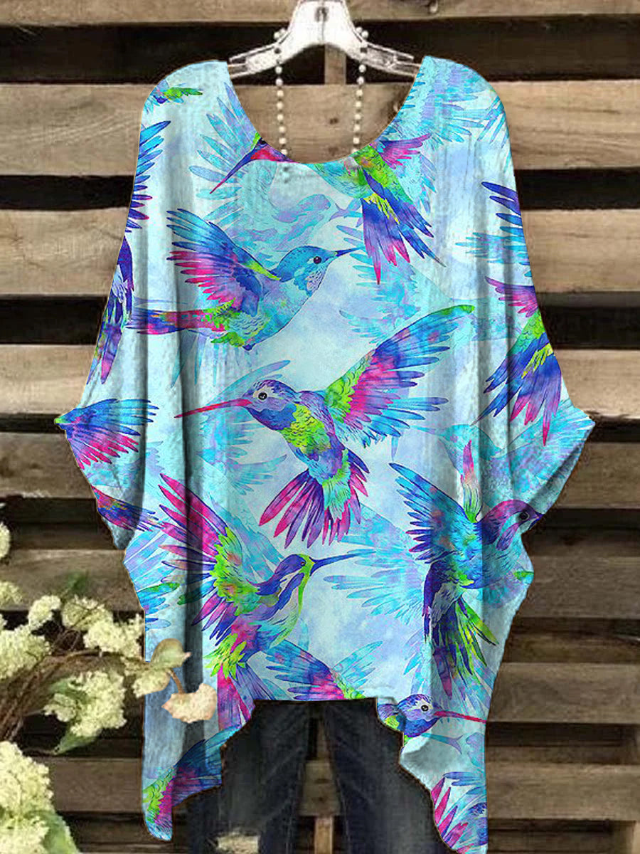 Women's Colorful Bird Abstract Pattern Print Top