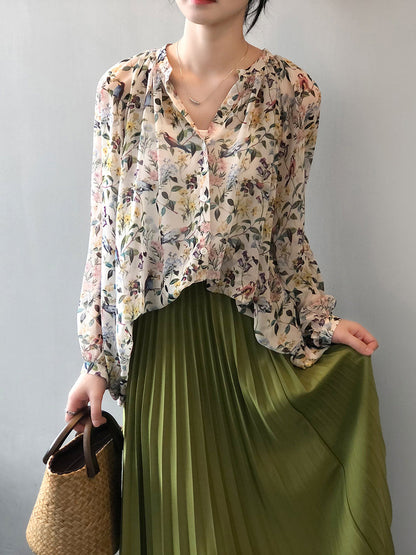 Summer Artsy V-neck Loose Shirt