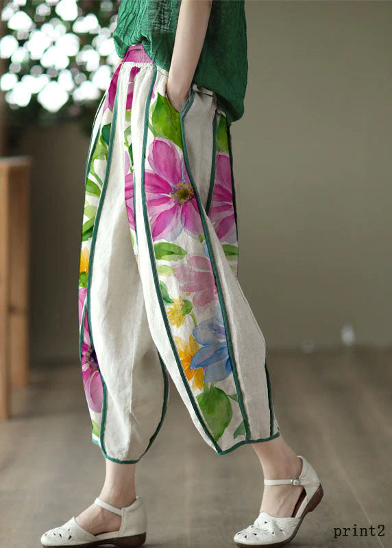Khaki Print4 Linen Shirt Dresses O-neck Oversized Lantern Sleeve