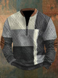 Men's Retro Western Design Jacquard Fabric Zipper Neck Sweatshirt elevenforest