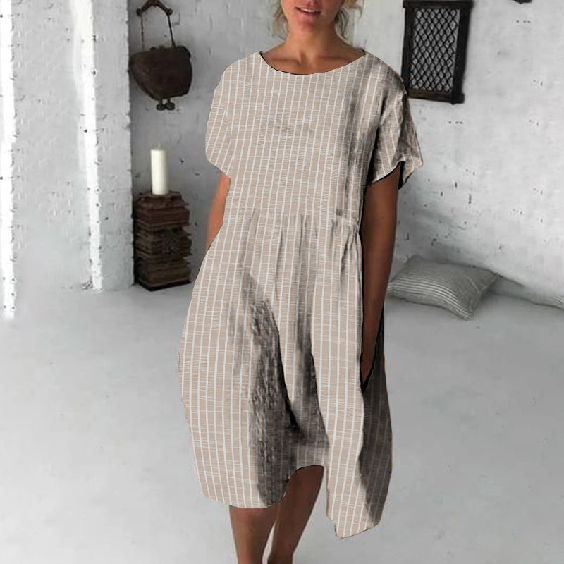 Comstylish Women Vintage Stripes Art Midi Dress