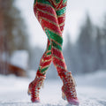 Comstylish Women's Christmas Tree Pattern Art Print Casual Leggings