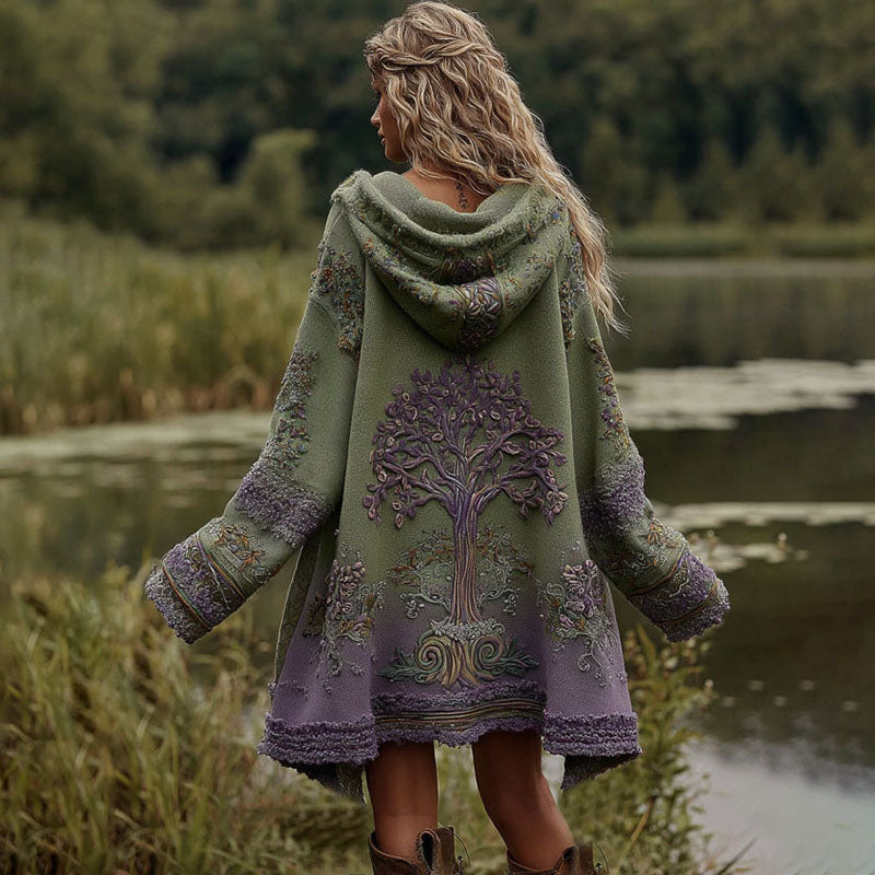 Comstylish Women's Viking Life Of Tree Art Knitted Cozy Hooded Cardigan