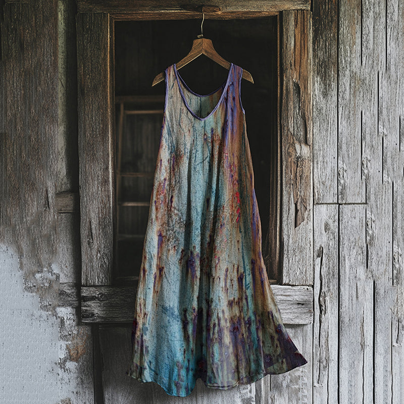 Vintage Rust Art Print Tank Midi Dress artswardrobe