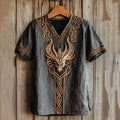 Men's Viking Dragon Embroidery Linen T Shirt artswardrobe
