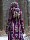 Comstylish Halloween Skeleton & Thistle Art Women's Knit Hooded Maxi Dress