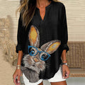 Comstylish Vintage Easter Bunny Embroidery Art Linen Blend Cozy Tunic