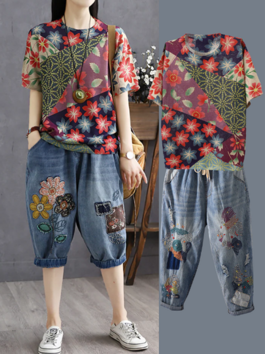 Summer Stitching Pocket Denim Harem Pants