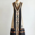 Egyptian Elements Inspired Contrast Linen Maxi Dress artswardrobe