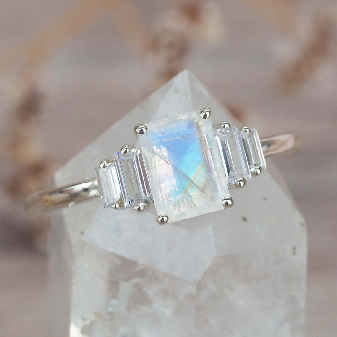 White Glass Silver Ring