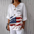 Women's Independence Day Flag Print Button Linen Blend Shirt artswardrobe