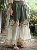Vintage Floral Embroidered Linen Blend Lace Casual Pants artswardrobe