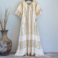 Women's Gold Sequin Striped Casual Linen Dress artswardrobe