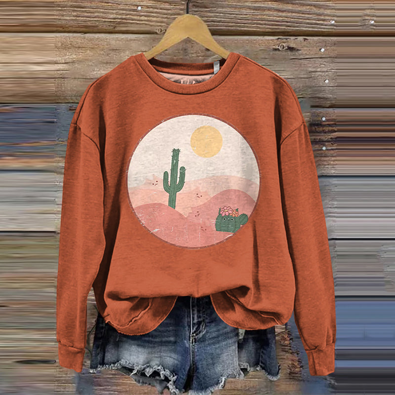 Comstylish Women's Cute Cat Cactus Print Sweatshirt