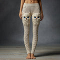 Women's Cute Cat Face Embroidered Cozy Casual Leggings