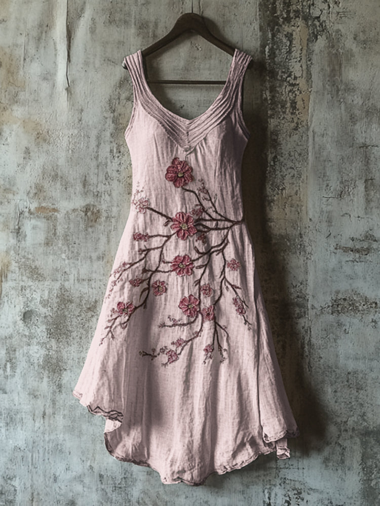 Vintage Celtic Knot With Cherry Blossoms Pattern Linen Tank Dress artswardrobe