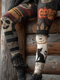 Halloween-themed Cat-print Vintage-style Pants artswardrobe