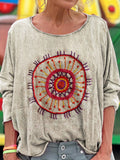 Women's Vintage Patchwork Art Print Casual Long Sleeve T-shirt