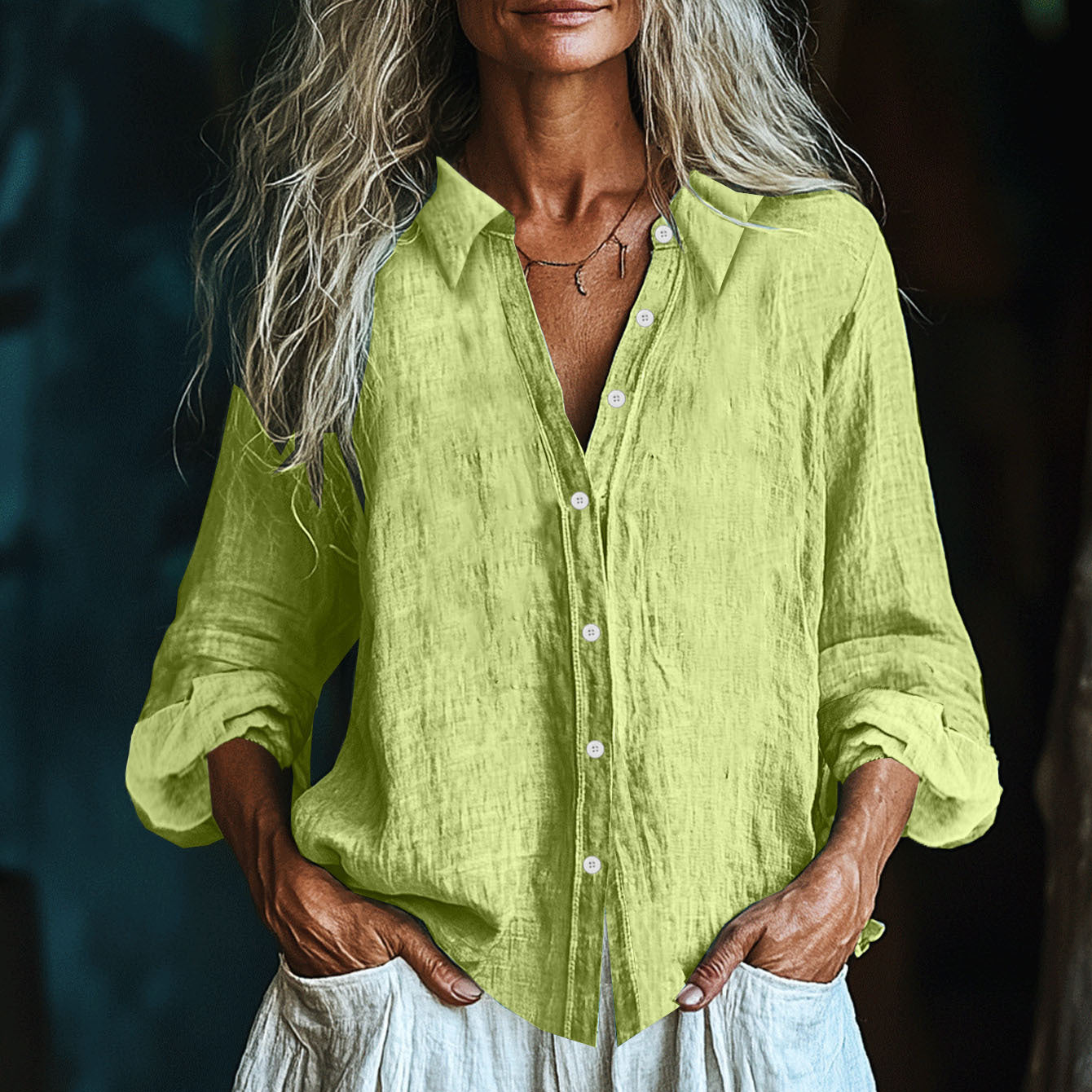 Comstylish Vintage Elegant Art Linen Ruffle Shirt