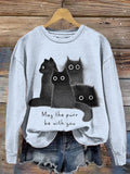 Women's Cute Furry Cats Print Sweatshirt elevenforest