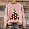 Christmas Tree Art Round Neck Plush Sweatshirt