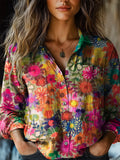Women's Painting Floral Art Print Casual Long Sleeve Comfortable Cotto