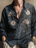 Men's Vintage Floral Embroidered Linen Shirt artswardrobe