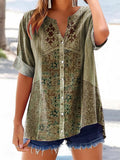 Women's Vintage Tattoo Pattern Art Print Cotton Linen Casual Shirt