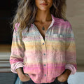 Women's Retro Gradient In Cancer Awareness Ribbon Art Casual Linen Shirt artswardrobe