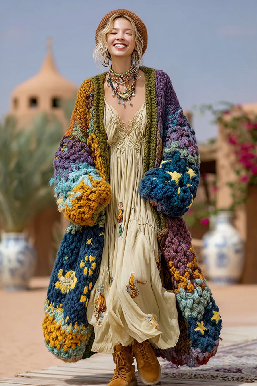 Women's Colorful Rainbow Patchwork Pattern Print Cardigan