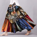 Vintage Boho Color Block Flowy Wide Skirt artswardrobe