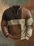 Men's Vintage Knit Print Zip-Up Sweatshirt elevenforest