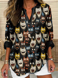 Comstylish Cartoonish Smiling Cats Pattern Cozy Linen Tunic