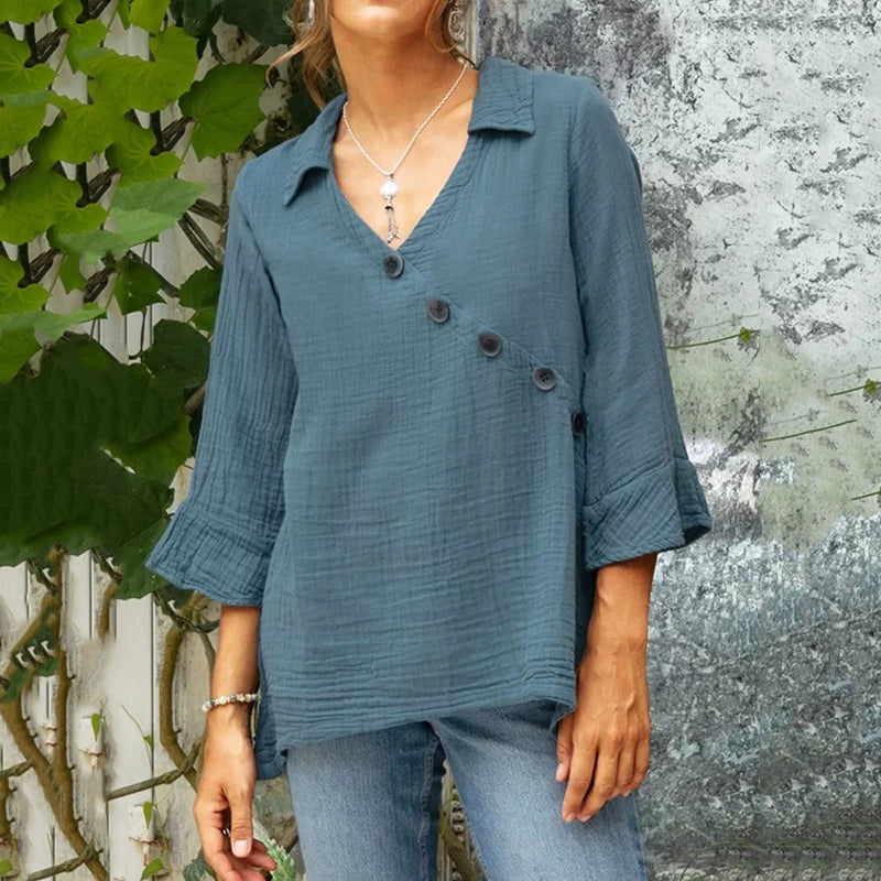 Women's Solid Color Linen Vintage Shirt artswardrobe