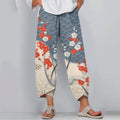 Comstylish Japanese Art Cherry Blossom Print Casual Pants