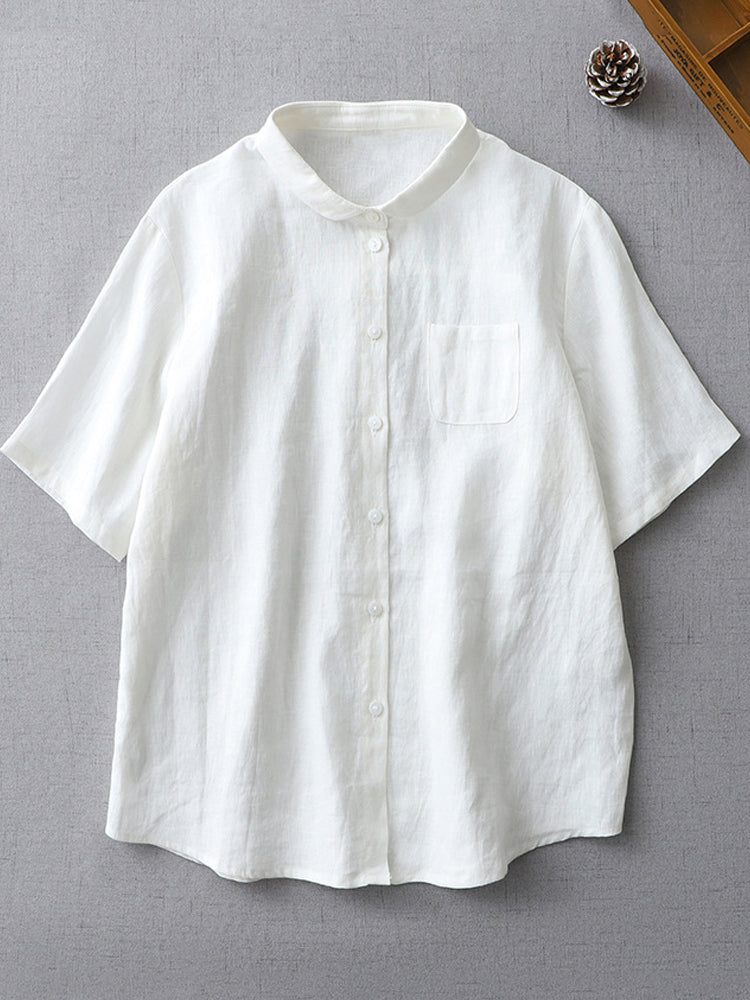 Simple Basic Short Sleeve Linen Blend Shirt artswardrobe
