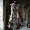 Vintage Tribal Lace Patchwork Comfy Linen Tank Dress artswardrobe