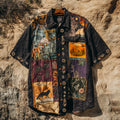 Men's Retro Fox Patchwork Contrast Color Support Our National Parks Art Linen Casual Shirt artswardrobe