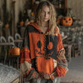 Halloween Spooky Face Patchwork Stitched Cozy Knit Hooded artswardrobe