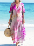 Women's Retro Tie Dye Art Print Pocket Cotton Dress