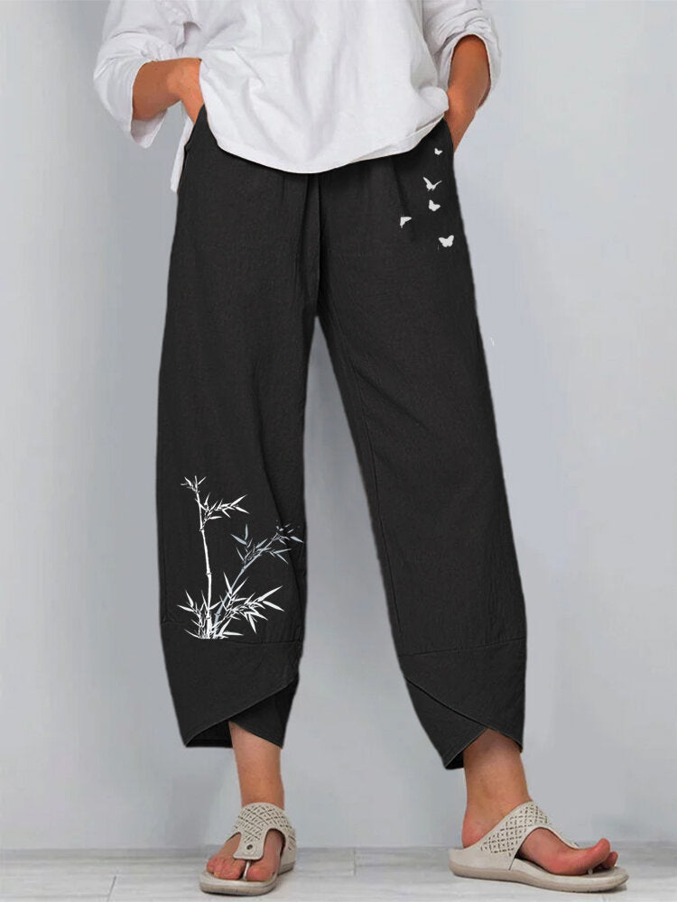 Comstylish Minimalist Bamboo Art Cropped Casual Pants