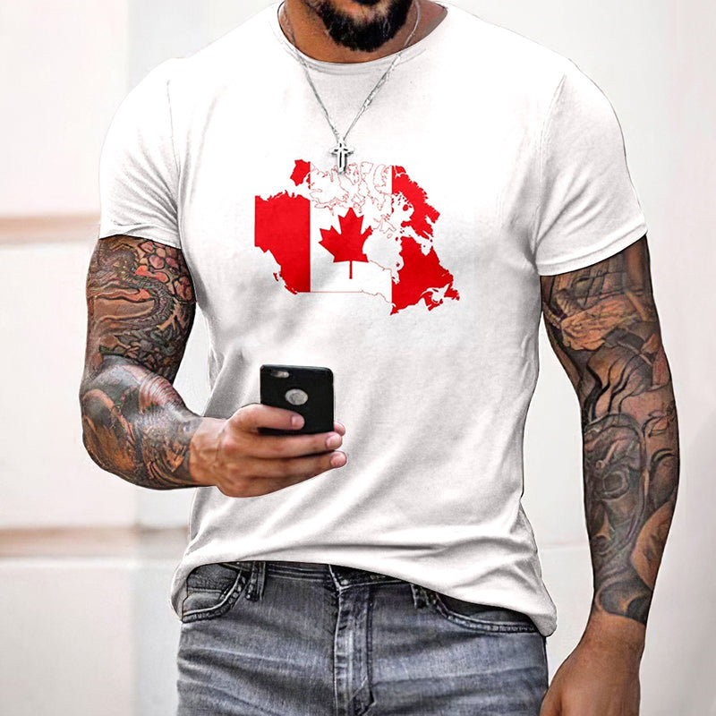 Men's Canada Flag Map Graphics Short Sleeve Casual T-shirt elevenforest