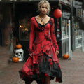 Retro Red Rose Embroidery Beaded Gradient Midi Dress artswardrobe