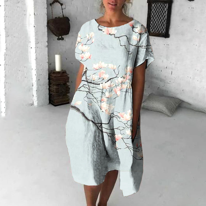 Comstylish Japanese Vintage Flowers Art Flowy Midi Dress