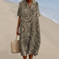 Women's Vintage Stripe Pattern Linen Comfy Maxi Dress artswardrobe