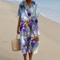 Women's Leisure Holiday Flowers Print Flowy Dress artswardrobe