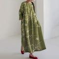 Comstylish Japanese Art Flower Print Loose Casual Midi Dress